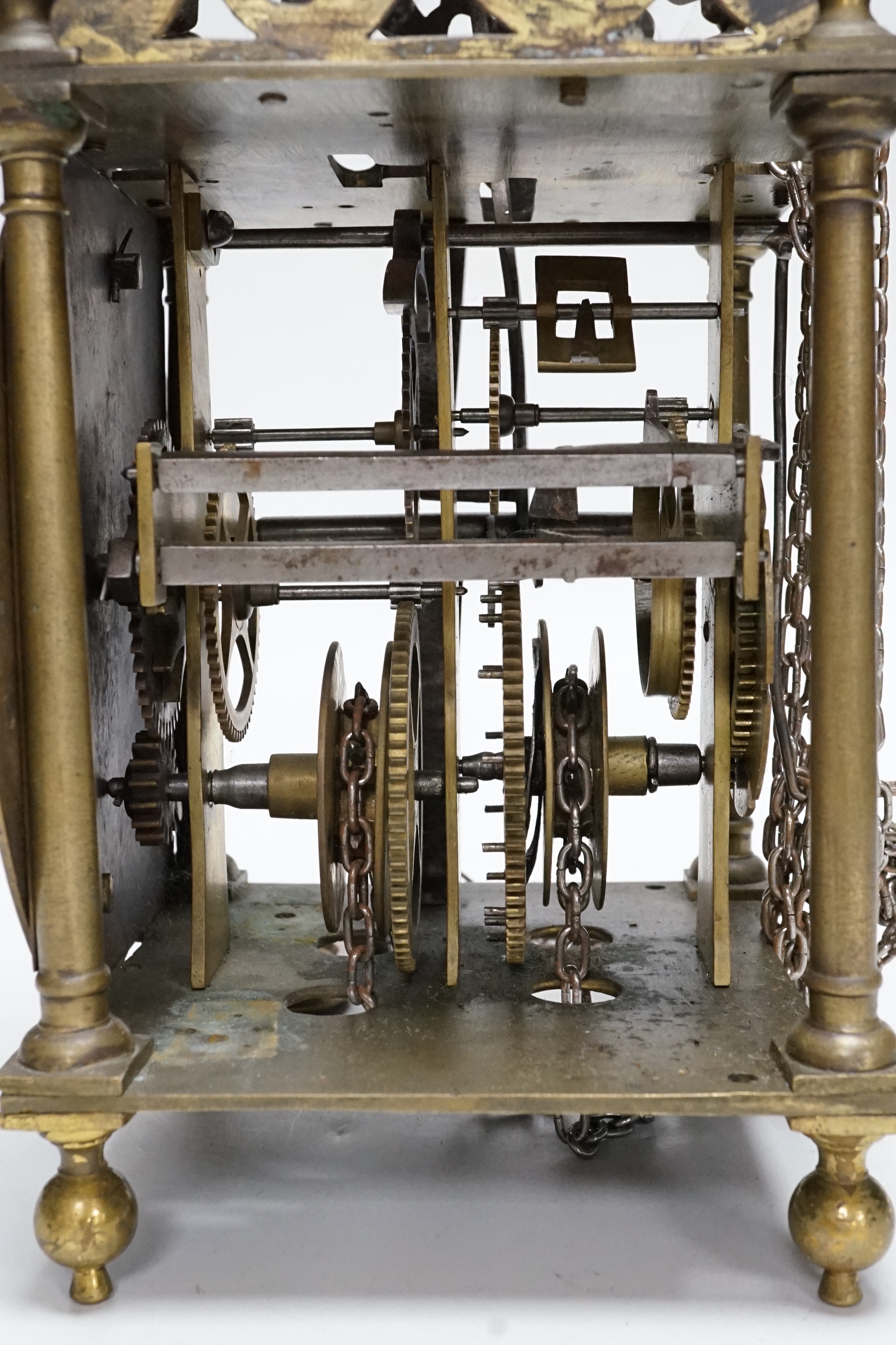 An 18th century and later brass lantern clock, 38cm